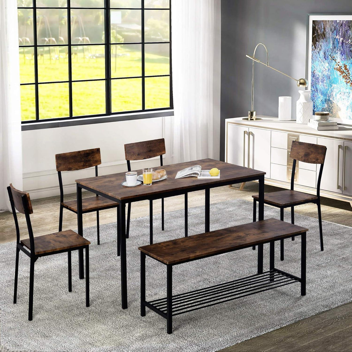 Essgruppen Holz & Stahl – Industrie Stil 70x110cm mit Sitzbank