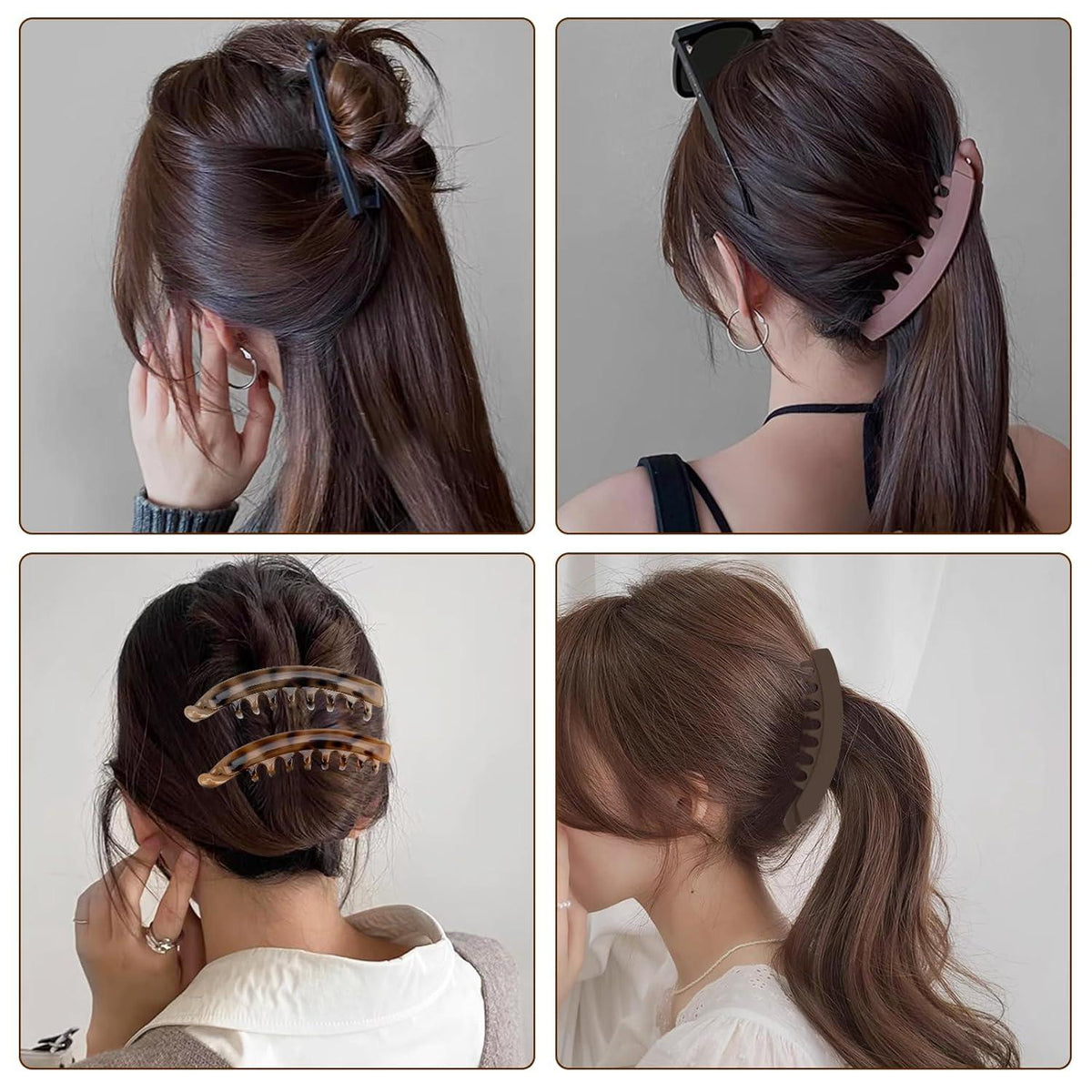 6er Pack Vintage Bananen-Haarspangen für Damen und Mädchen - Haarspange Haarklammer für dicke und mittlere Haare - 6 Farben
