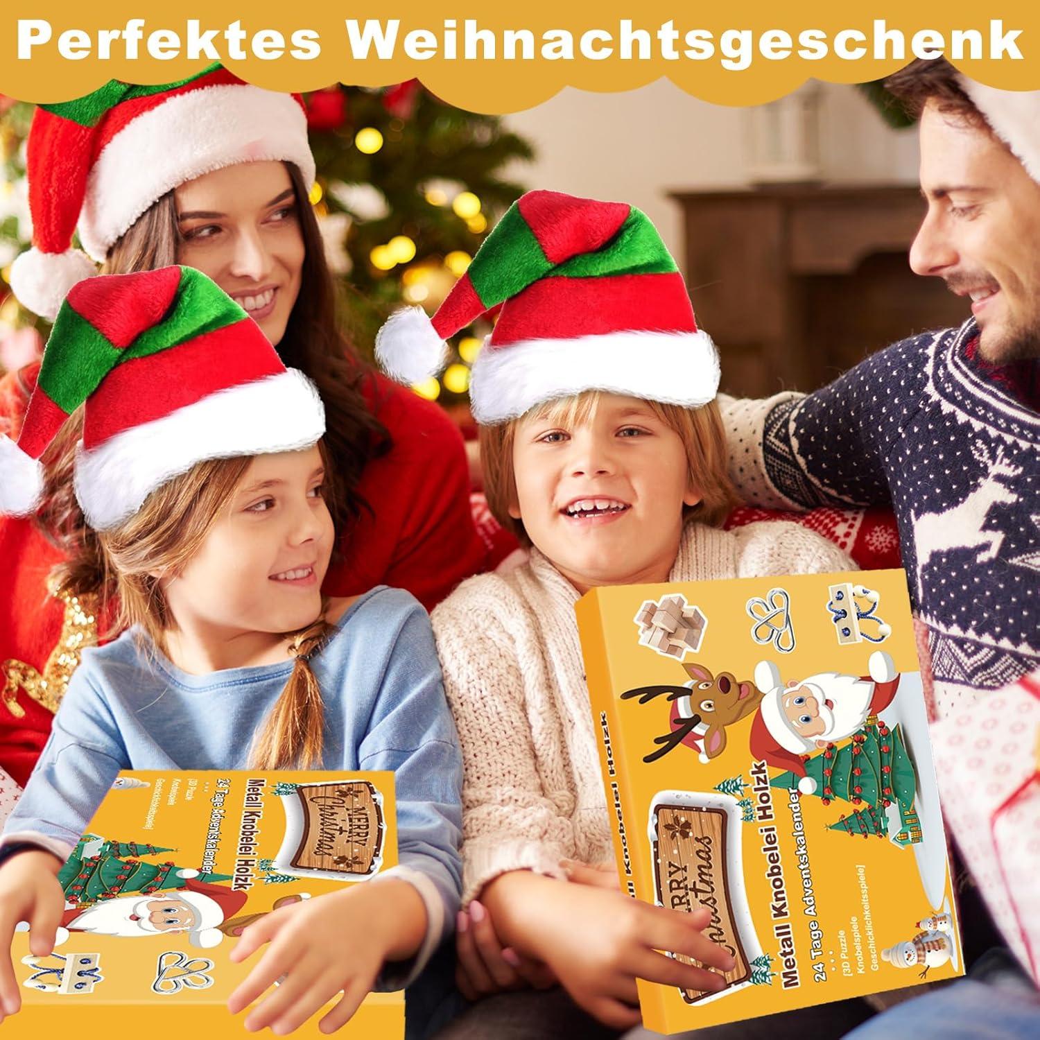 Adventskalender 2024: Metall Knobelspiele für Kinder & Erwachsene, 3D Holz