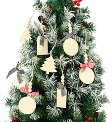 24er Set Holz-Weihnachtsanhänger mit Hanfseil, Bastelbausatz