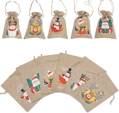 24Stück Weihnachts-Burlap-Jute-Geschenktüten mit Zugbändern
