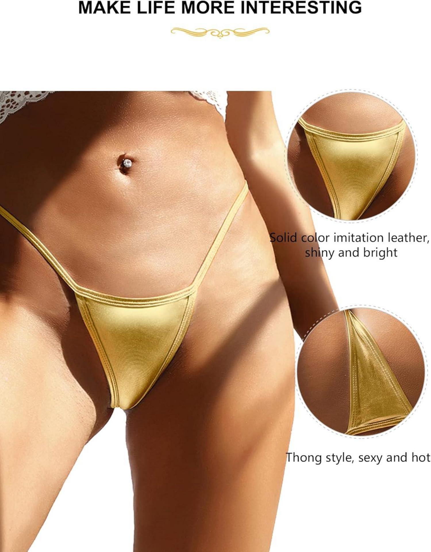 Damen Sexy Mini String Tanga Kunstleder G-String Thongs Gold S-XXL