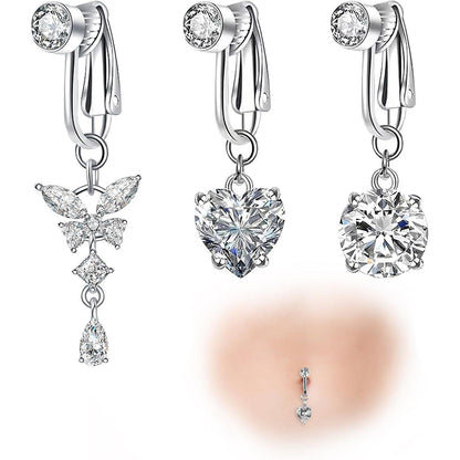 Fake Bauchnabelpiercing Kristallkugel Blumen Anhänger Silber