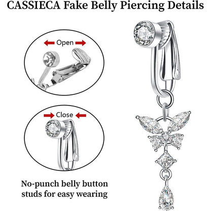 Fake Bauchnabelpiercing Kristallkugel Blumen Anhänger Silber