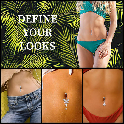 Fake Bauchnabelpiercing Kristallkugel Blumen Anhänger Silber