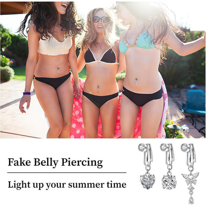 Fake Bauchnabelpiercing Kristallkugel Blumen Anhänger Silber