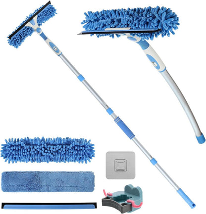 Teleskop Fensterputzer Set, 2-in-1 Reiniger 105 Zoll, Biegbarer