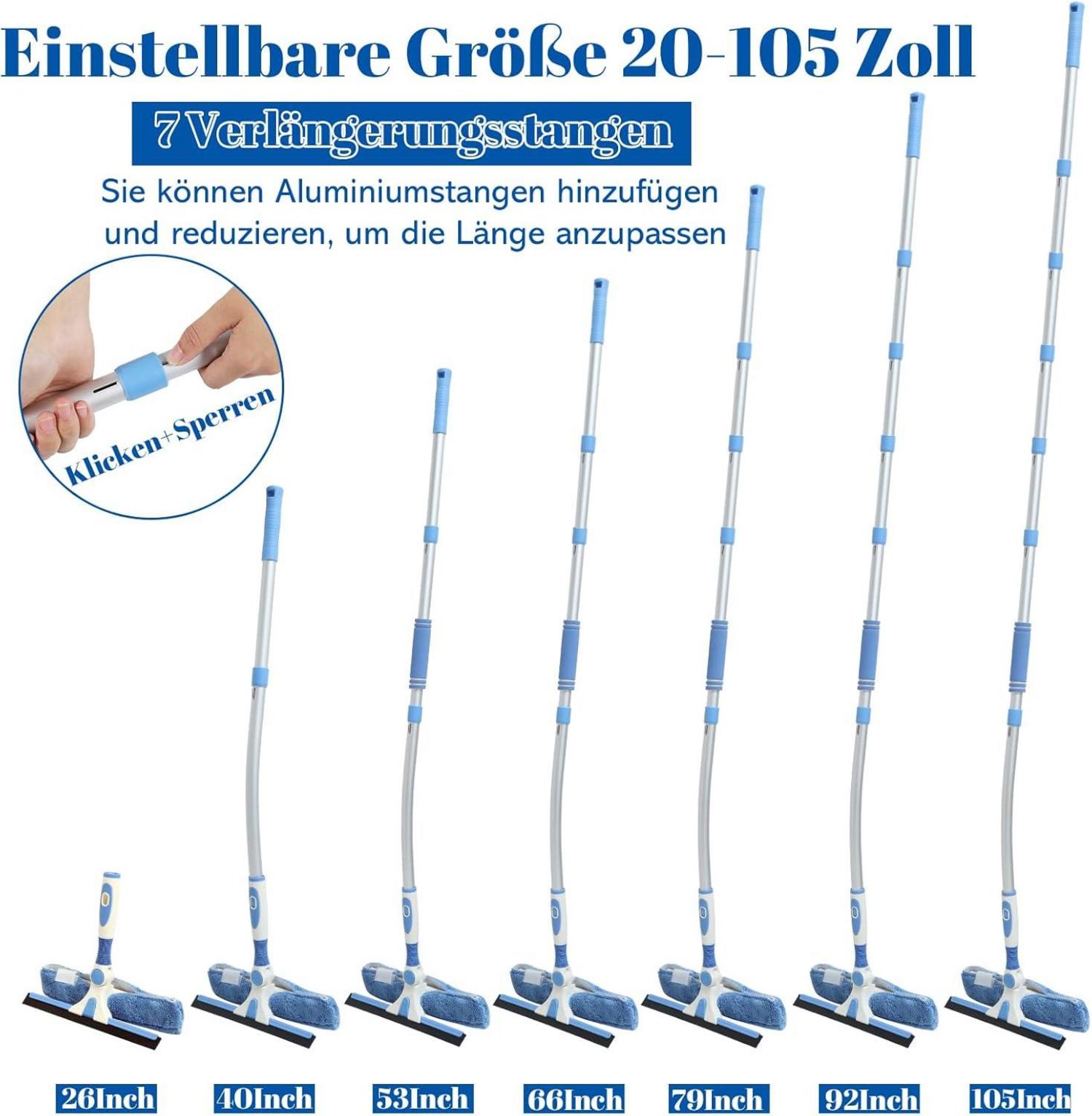 Teleskop Fensterputzer Set 2-in-1 mit 7 Verlängerungsstangen