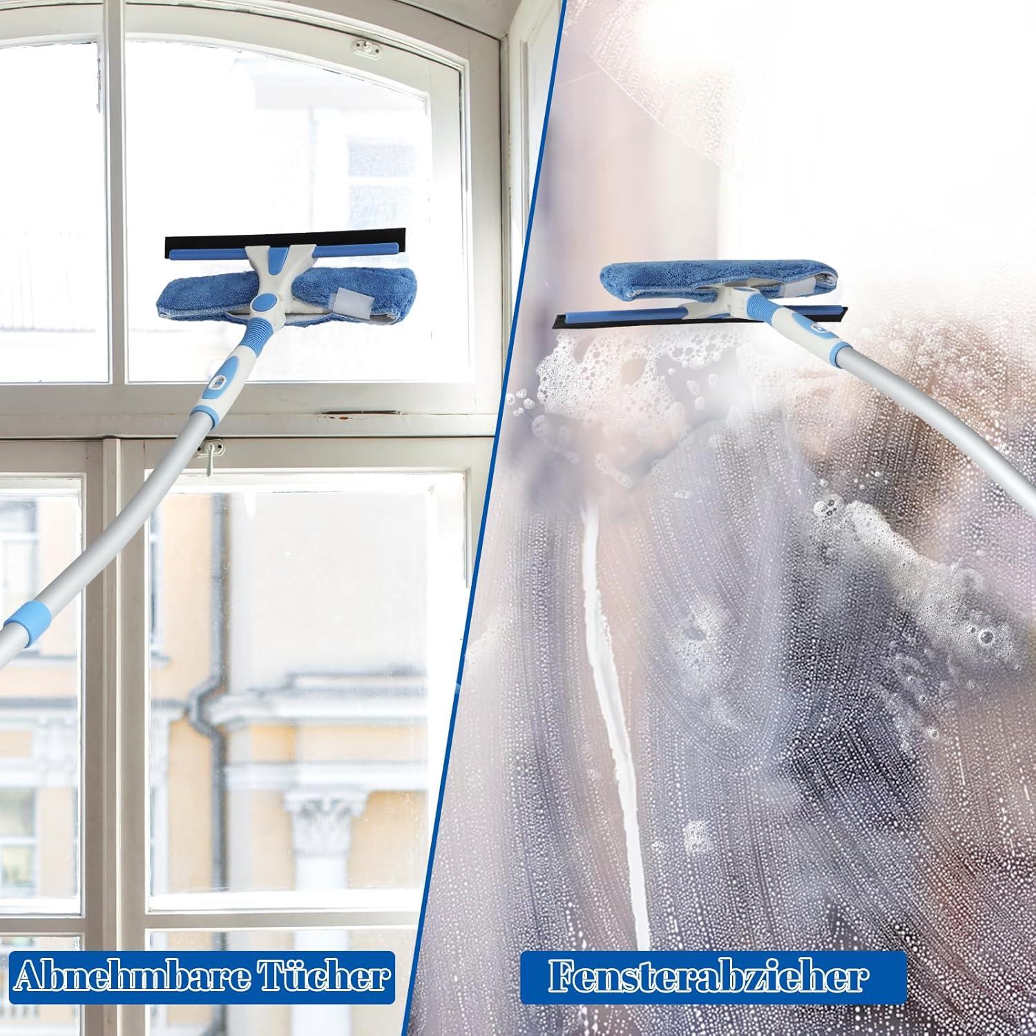 Teleskop Fensterputzer Set mit Verlängerungsstangen - 105 Zoll Ausziehbarer Fensterwischer - Biegbarem Kopf - Innen Und Außen