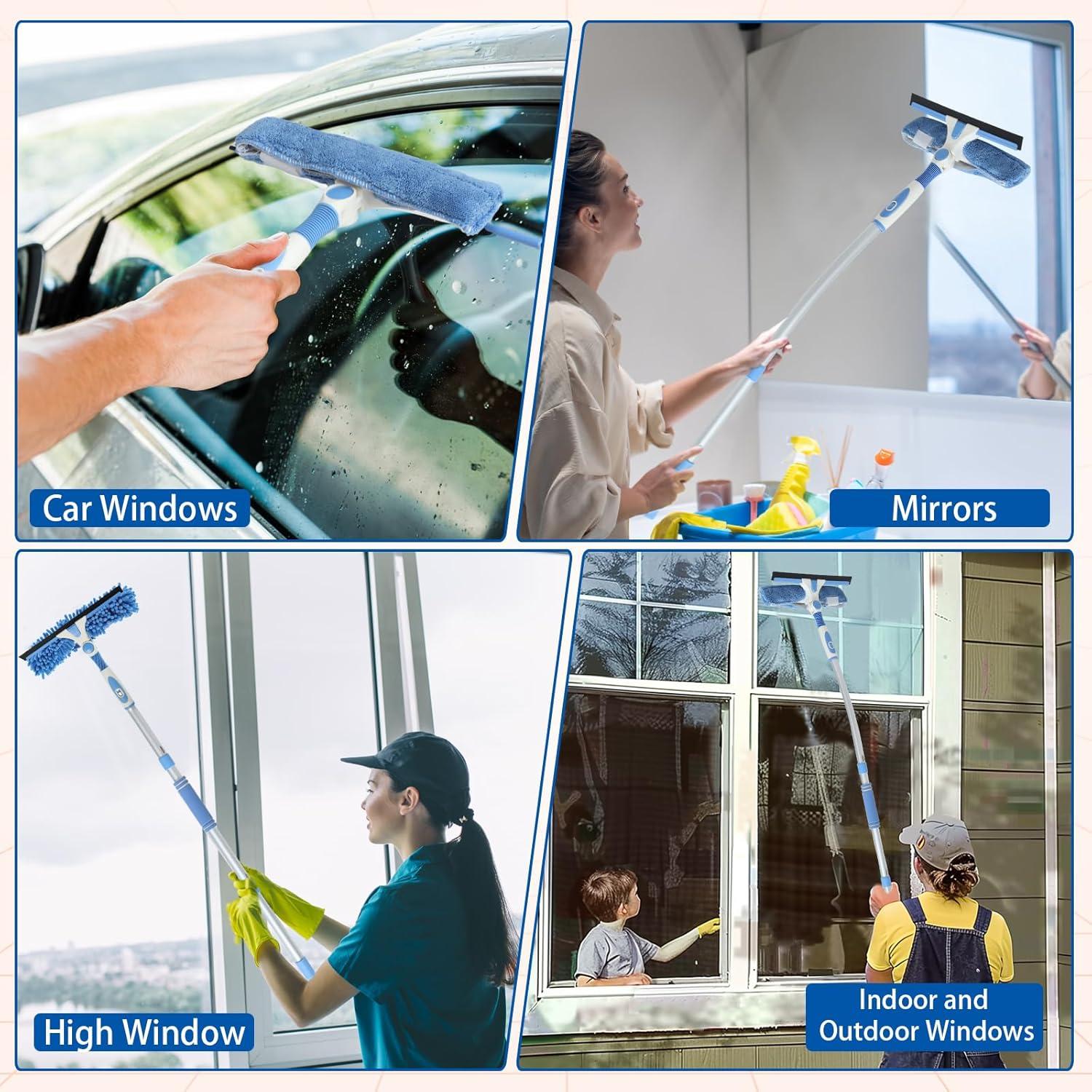 Teleskop Fensterputzer Set 2-in-1 mit 7 Stangen, 105 Zoll Ausziehbarer
