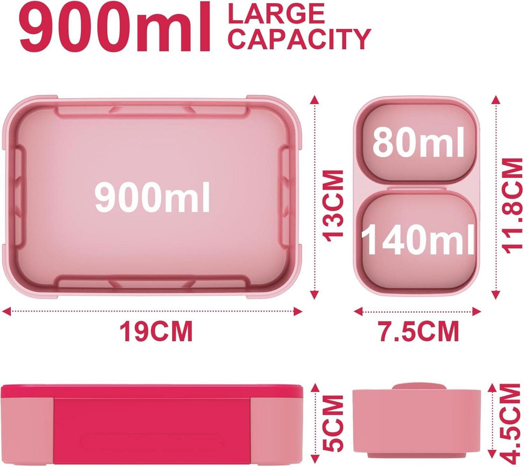 Brotdose Kinder mit Fächern 900ml Auslaufsicher Bento-Box Pink