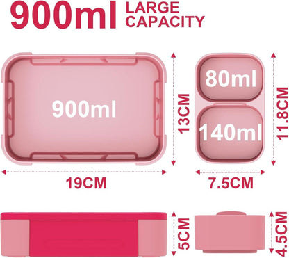 Brotdose Kinder mit Fächern 900ml Auslaufsicher Bento-Box Pink