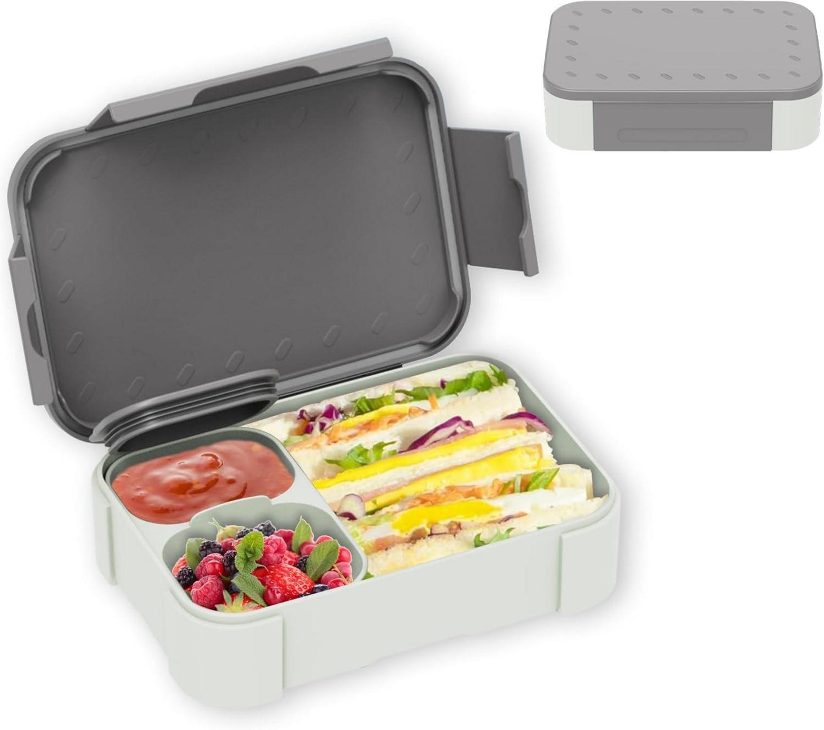 Brotdose mit Fächern 900ml Auslaufsicher Bento-Box Lunchbox Grey