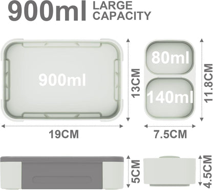 Brotdose mit Fächern 900ml Auslaufsicher Bento-Box Lunchbox Grey