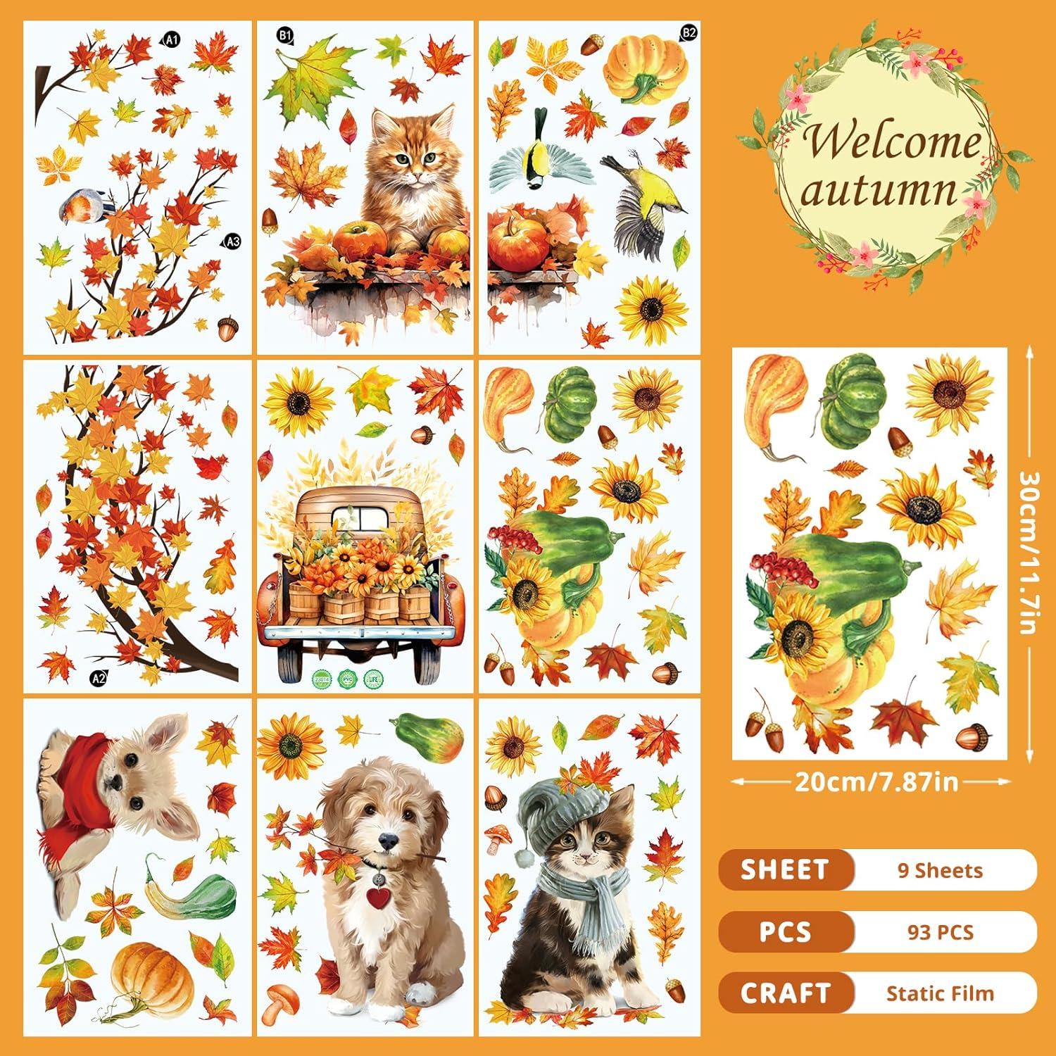 Herbst Fensterbilder Kätzchen Welpe 9PCS Fenstersticker