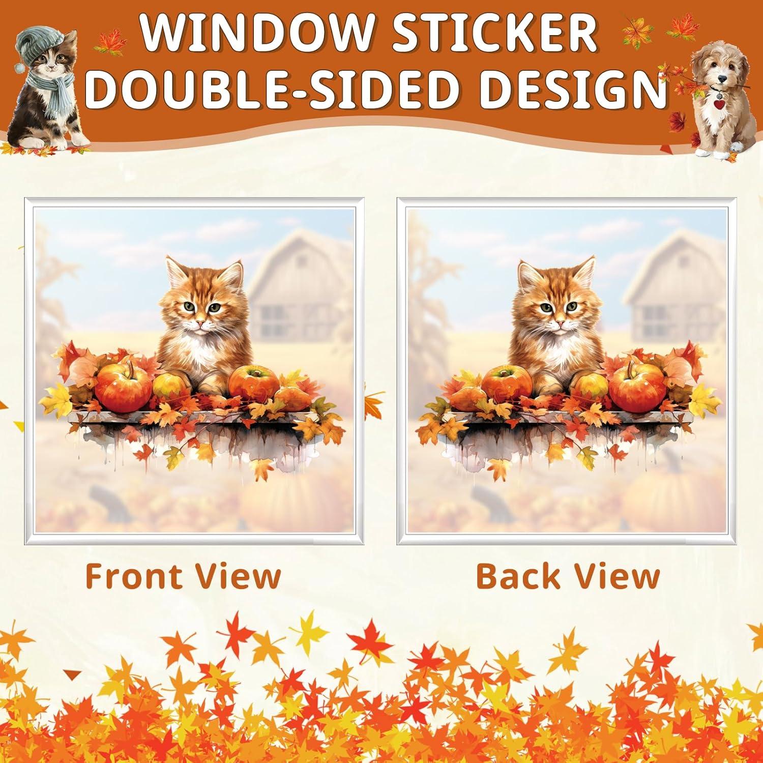 Herbst Fensterbilder 9PCS Kätzchen Welpe Thanksgiving Aufkleber