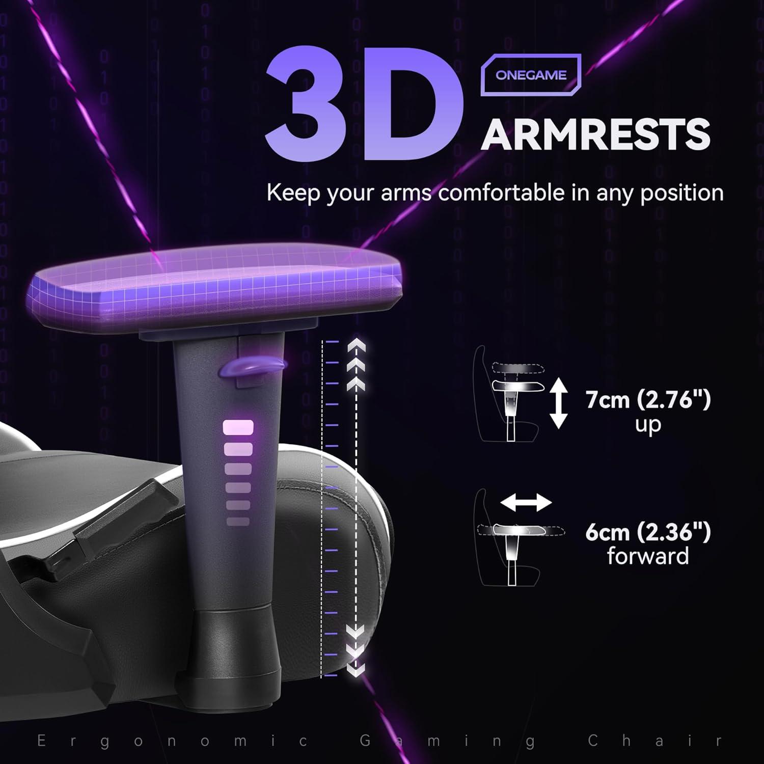 OneGame Gaming Stuhl mit 3D Armlehnen, höhenverstellbar, Grau-8