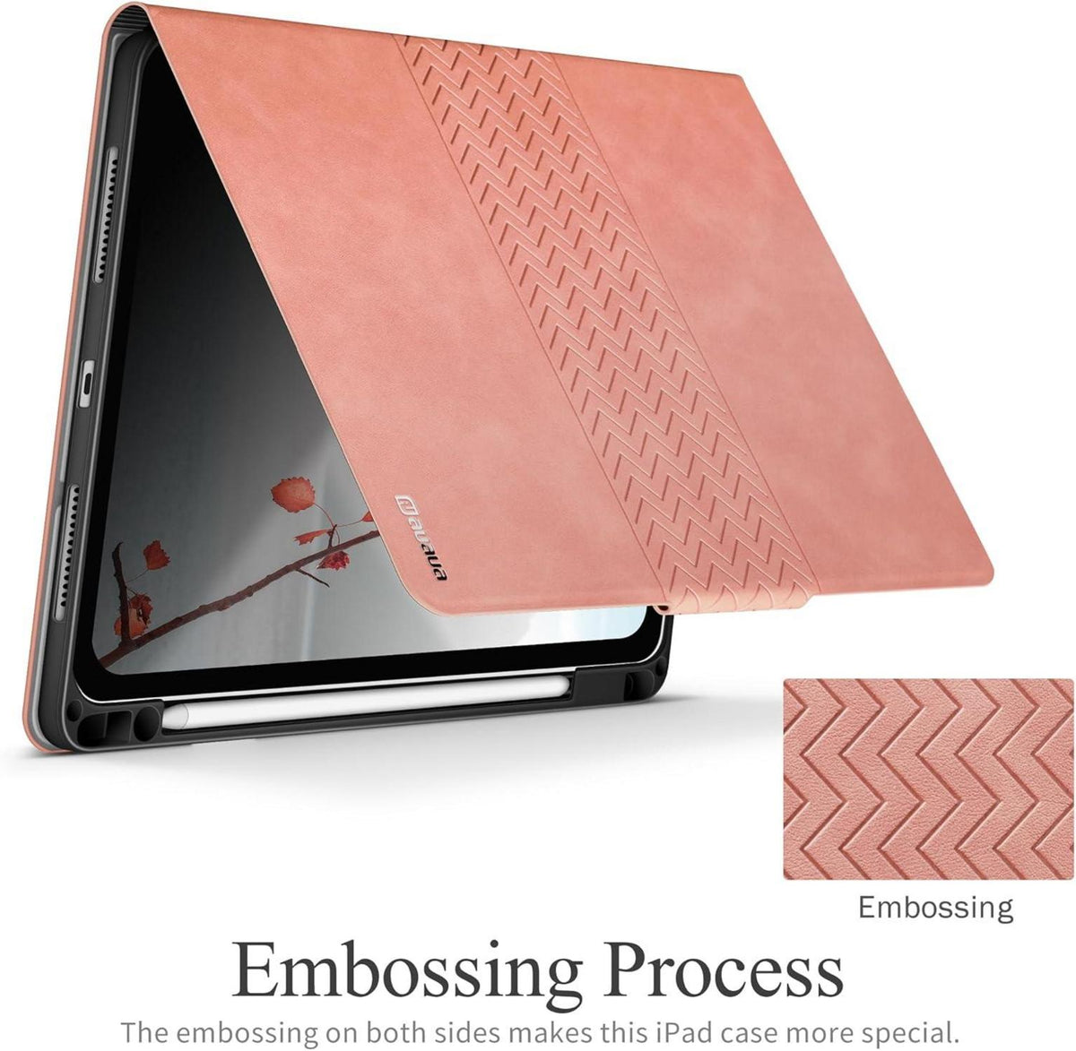AUAUA iPad Pro 13 Zoll M4 Hülle Rosa PU Leder Stifthalter Auto Schlafen/Wachen