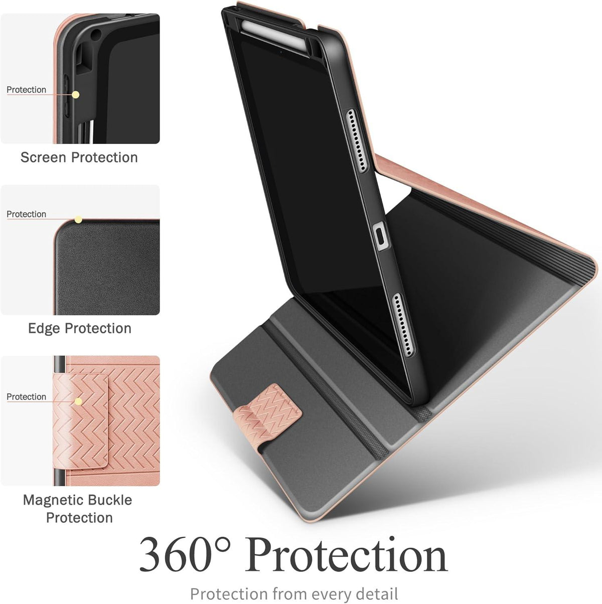 AUAUA iPad Pro 13 Zoll M4 Hülle Rosa PU Leder Stifthalter Auto Schlafen/Wachen
