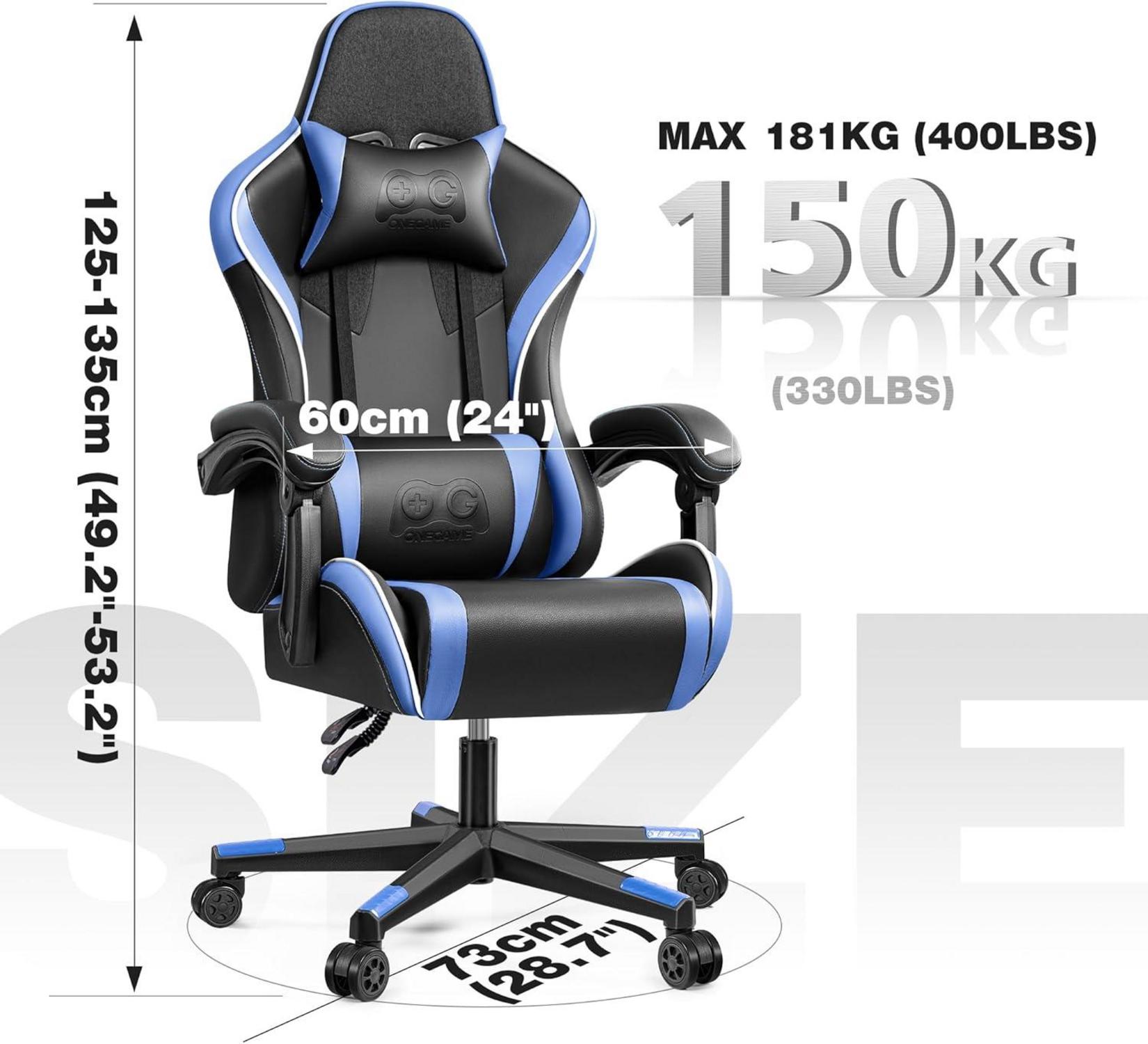Ergonomischer Gaming Stuhl mit Lendenkissen 150KG Blau