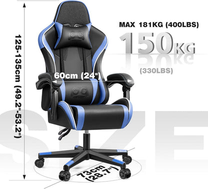 Ergonomischer Gaming Stuhl mit Lendenkissen 150KG Blau