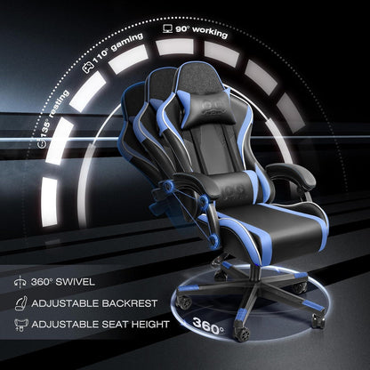OneGame Gaming Stuhl ergonomisch höhenverstellbar mit Lendenkissen Blau 150KG