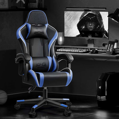 Ergonomischer Gaming Stuhl Bürostuhl höhenverstellbar Lendenkissen Blau