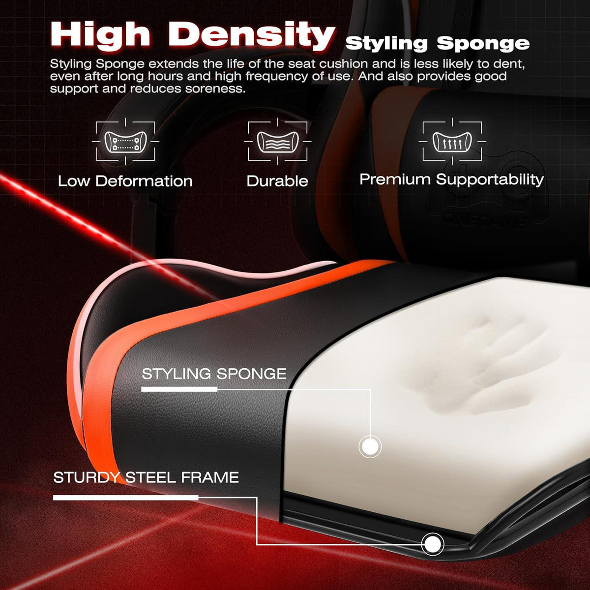 Gaming Stuhl ergonomisch höhenverstellbar mit Lendenkissen 150KG Orange