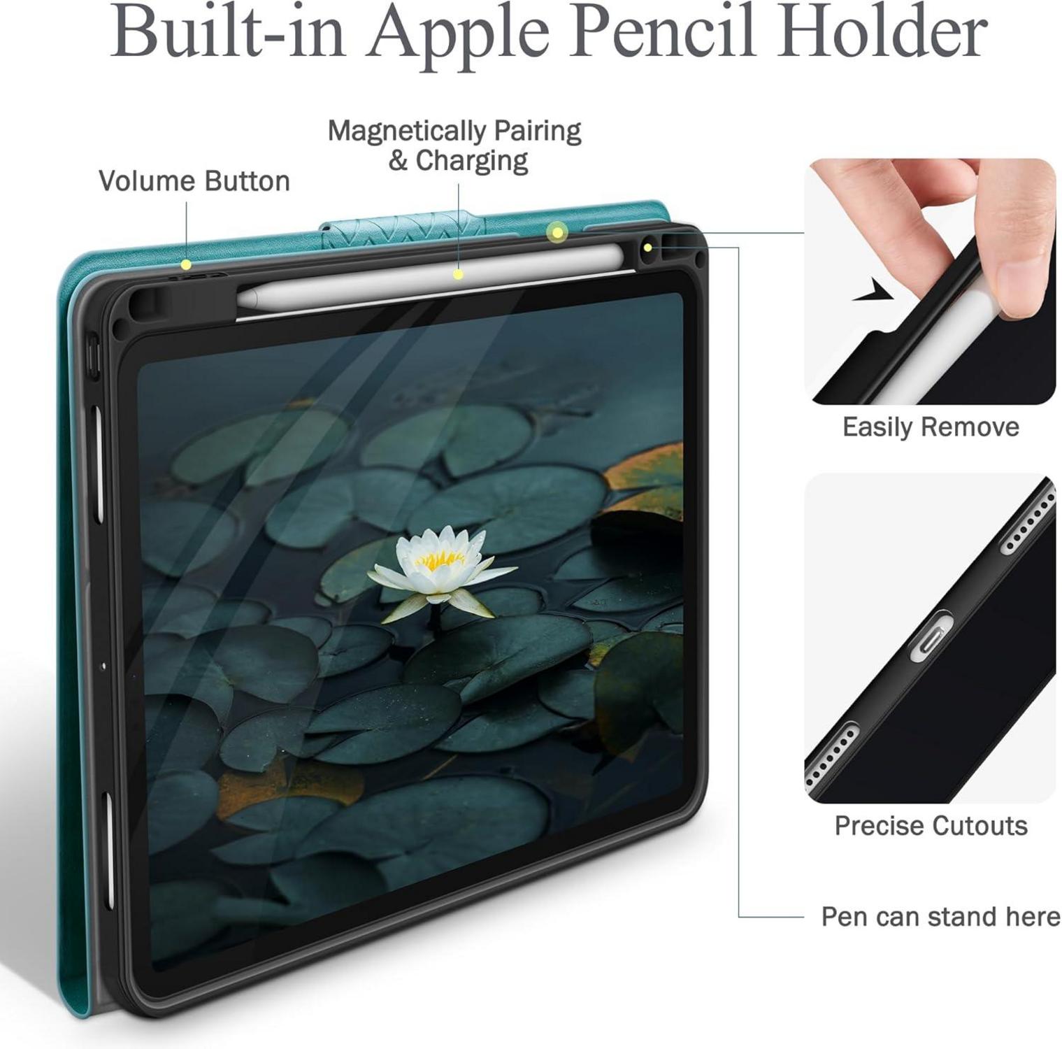 AUAUA Hülle für iPad Pro 13 Zoll M4 (2024) - PU Leder Schutzhülle mit Stifthalter, Grün