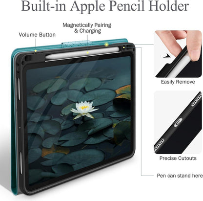 AUAUA Hülle für iPad Pro 13 Zoll M4 (2024) - PU Leder Schutzhülle mit Stifthalter, Grün