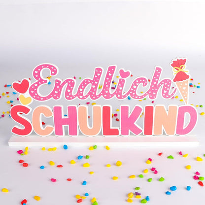 BETESSIN Tischdeko Einschulung Mädchen Rosa Holzschriftzug BasisCHOOL_CMPGN Schl 100017sty/Tischdekoration Mädchen Jungen