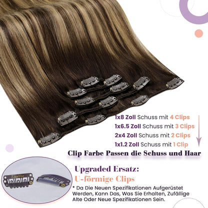 Echthaar Clip-in Extensions Braun Balayage Ombre