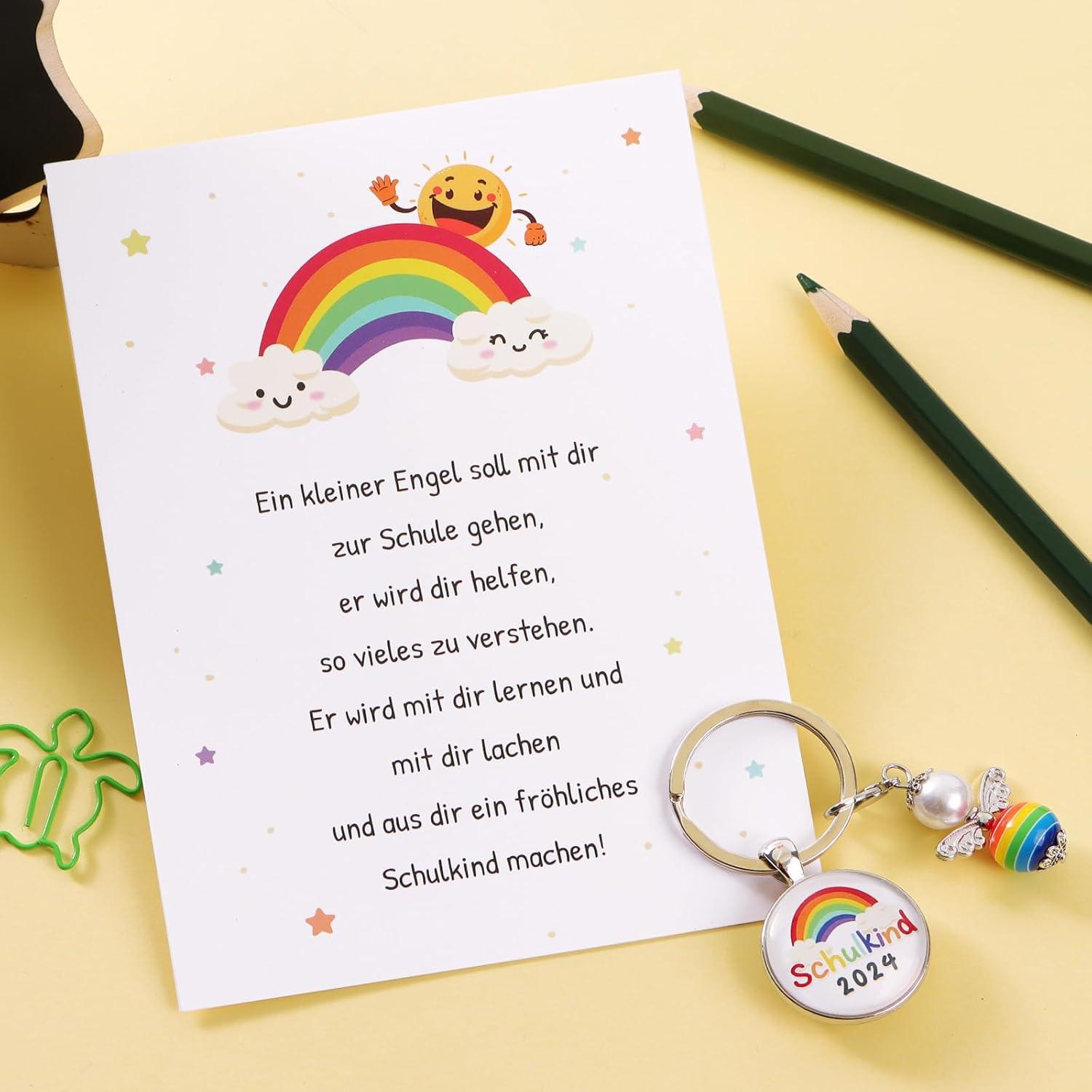 Einschulungsgeschenk Mädchen 2024: Schlüsselanhänger, Karte, Umschlag