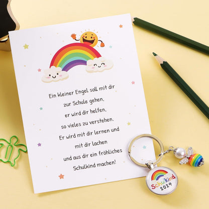 Einschulungsgeschenk Mädchen 2024: Schlüsselanhänger, Karte, Umschlag