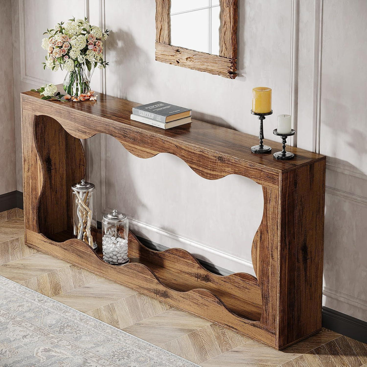 Landhaus Konsolentisch 160cm mit Stauraum & Wellendesign