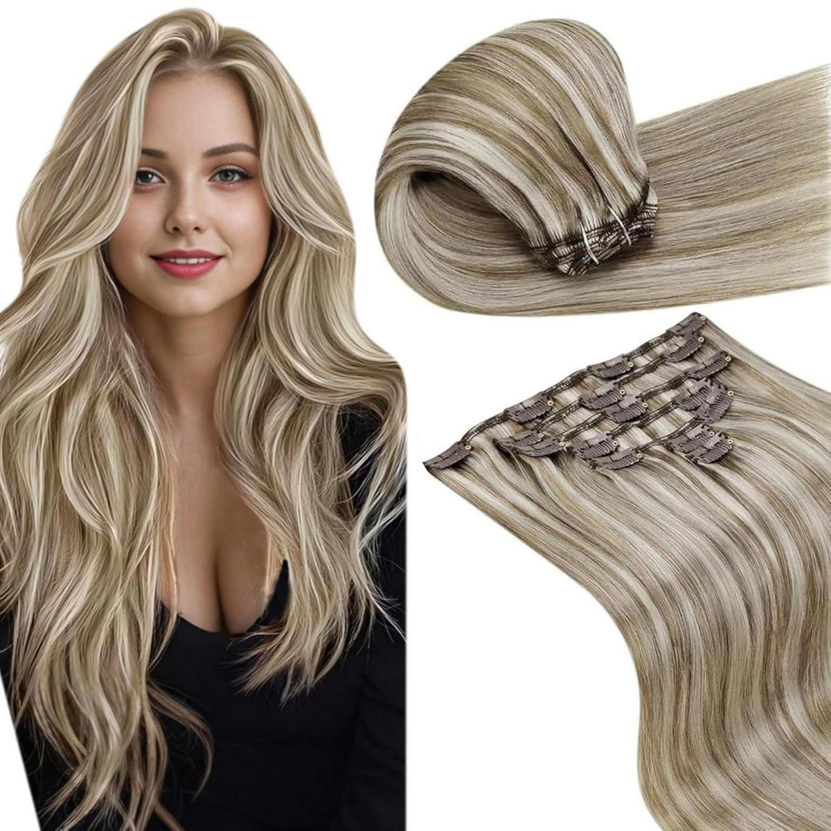 Echthaar Clip-in Extensions Blond Highlights 35cm