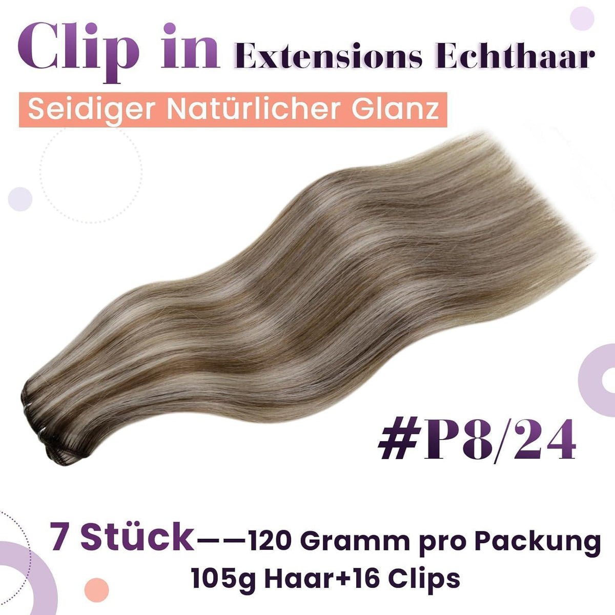 Echthaar Clip-in Extensions Blond Highlights 35cm