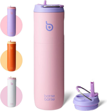Isolierte Trinkflasche 680 ml mit Strohhalm und Griff, doppelwandig