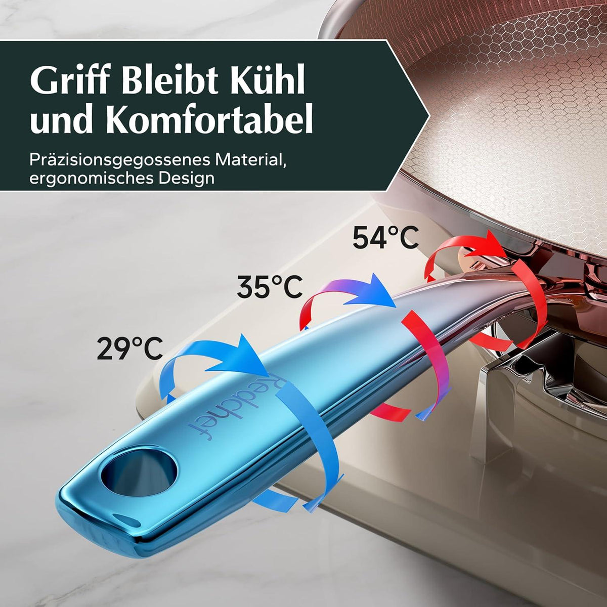 Redchef Pfannenset Wabenstruktur Keramik 3-teilig 20+24+28 cm Induktion Edelstahlpfanne