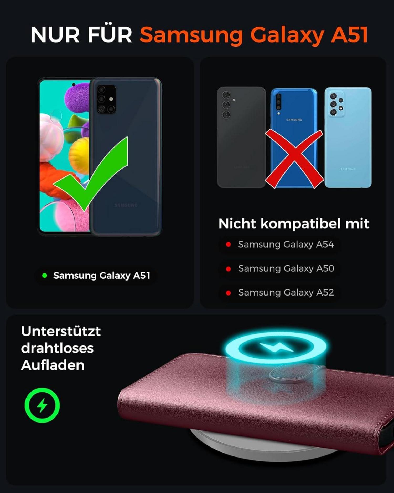 Schutzhülle Samsung Galaxy A51 Weinrot RFID Lederhülle Standfunktion