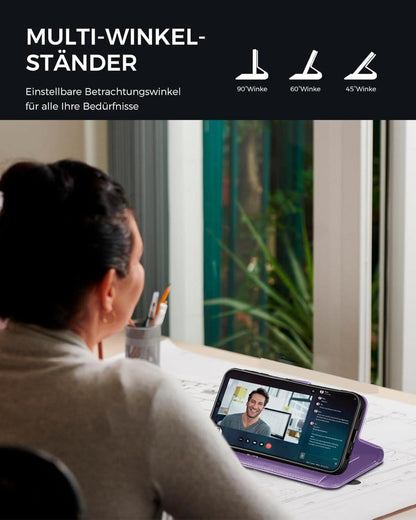 Samsung Galaxy A55 Handyhülle Leder RFID Schutz Standfunktion LightLila
