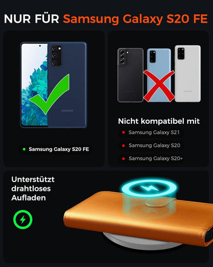 Samsung Galaxy S20 FE Handyhülle - Klapphülle mit Panzer Glas und RFID Blocker