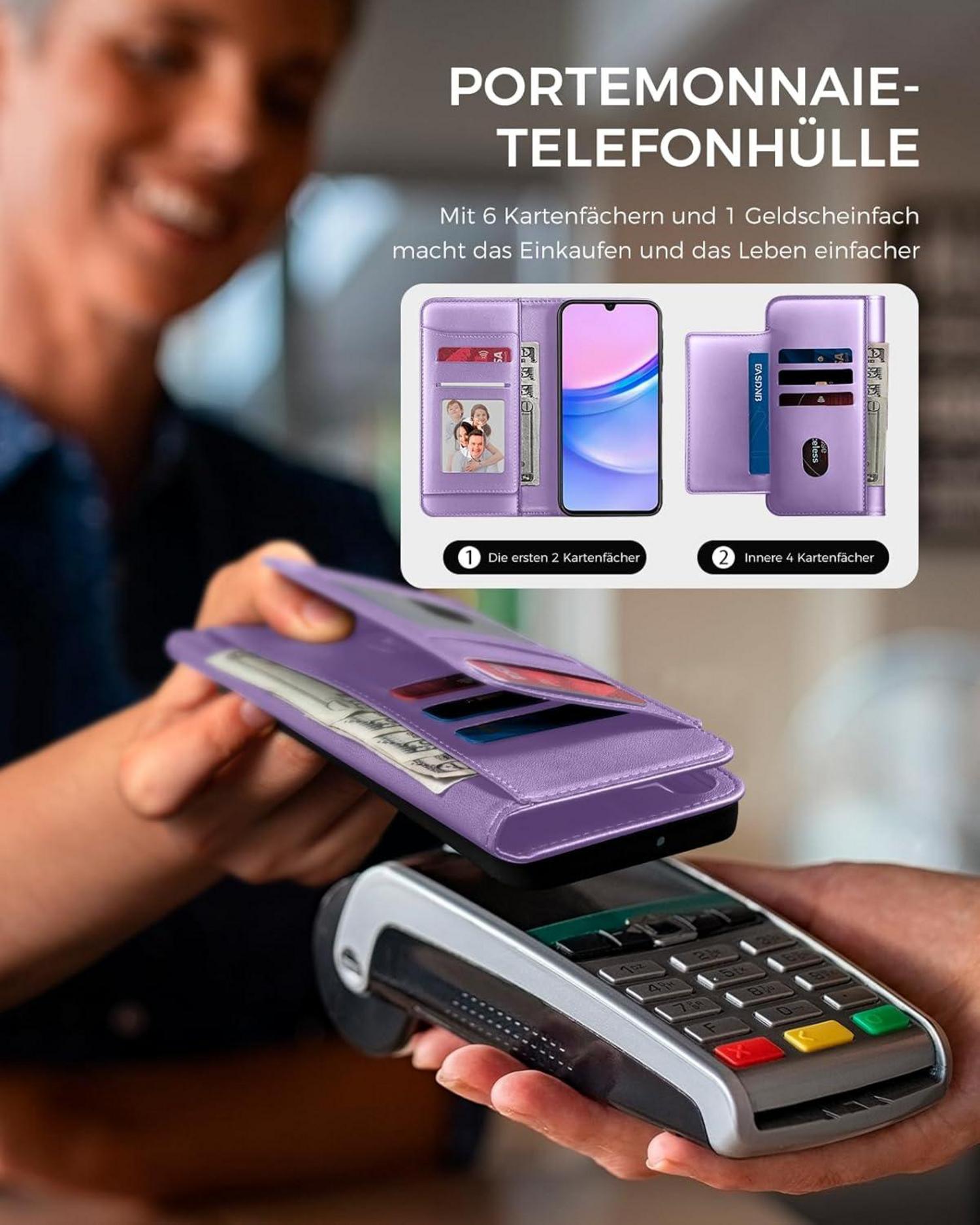 Samsung Galaxy A15 Handyhülle LightLila Lederhülle RFID Schutz
