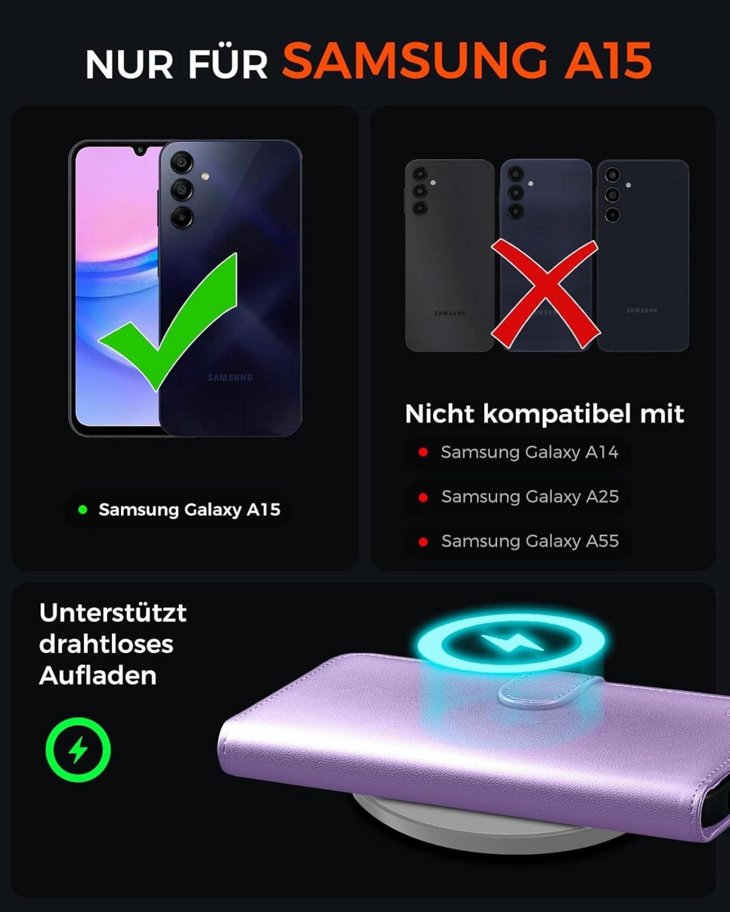 Handyhülle Samsung Galaxy A15 Premium Lederhülle LightLila