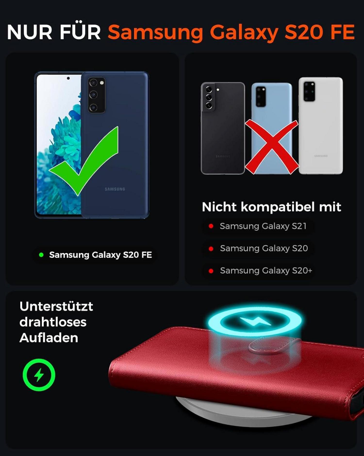 Samsung Galaxy S20 FE Handyhülle Premium Leder Schutz RFID Rot