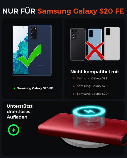 Samsung Galaxy S20 FE Handyhülle Premium Leder Schutz RFID Rot