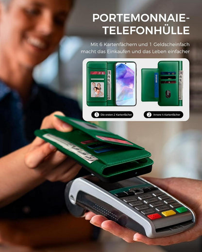 Handyhülle Samsung Galaxy A55 KieferGrün RFID Schutz Klapphülle