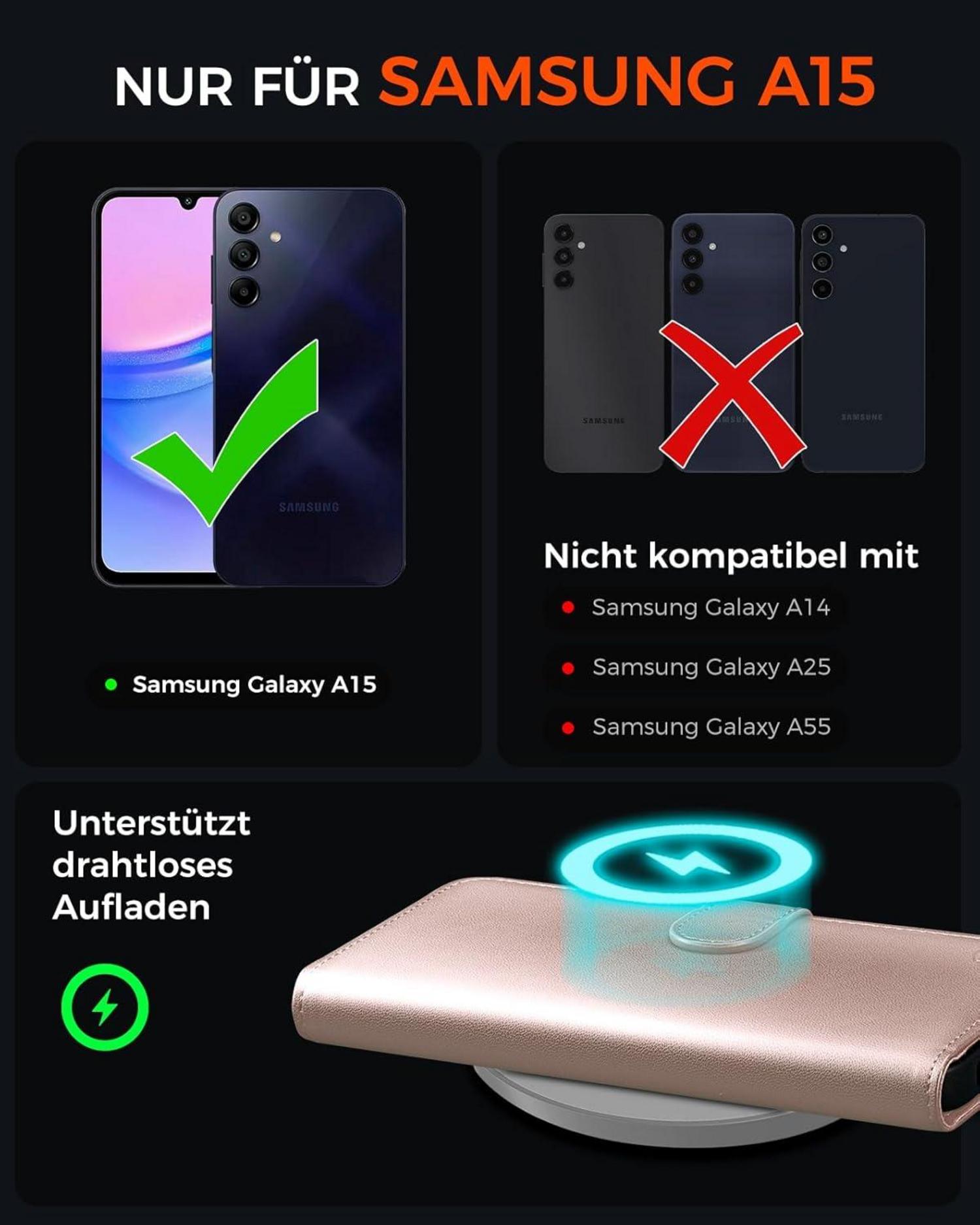 Samsung Galaxy A15 Handyhülle Rosegold RFID Lederhülle Schutzhülle