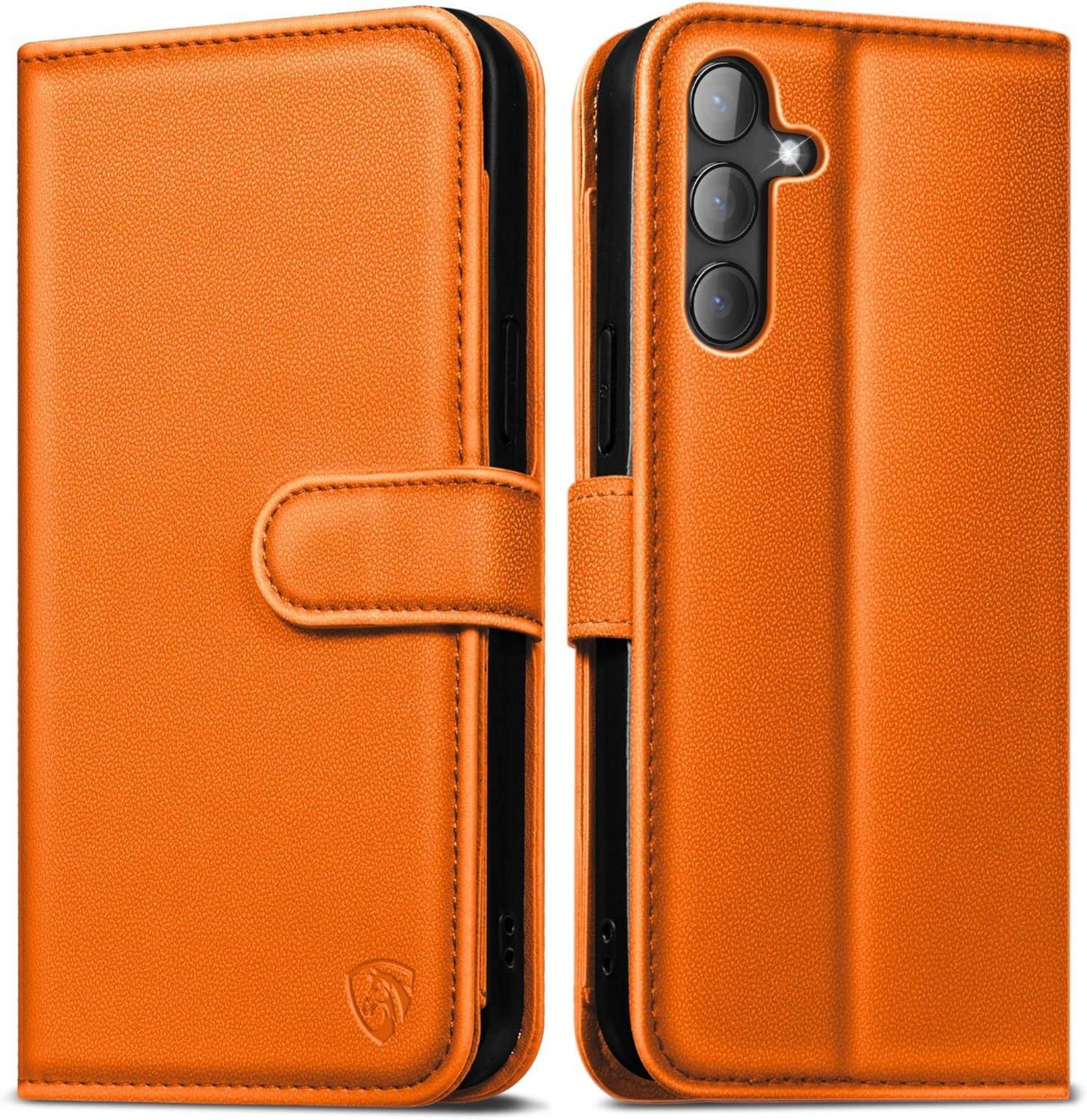 Handyhülle Samsung Galaxy S24 Leder Wallet Flip Case Orange