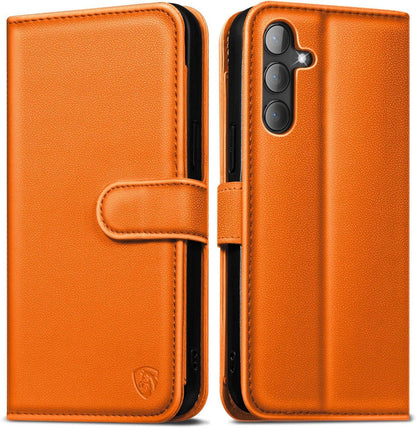 Handyhülle Samsung Galaxy S24 Leder Wallet Flip Case Orange